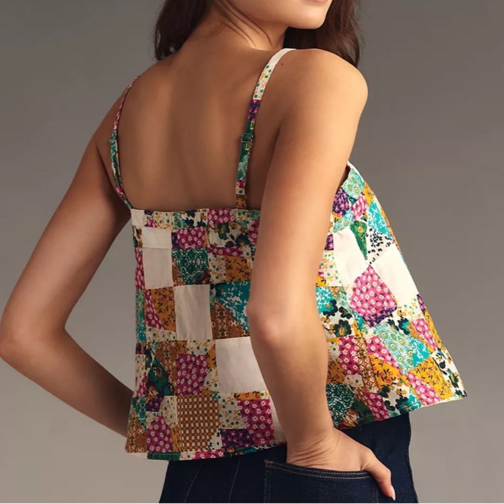 NWT Anthropologie Patchwork Button Boho Western Down Cami Tank Top - Picture 2 of 11